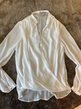 H&M White Wrap-Front Long Sleeve Blouse